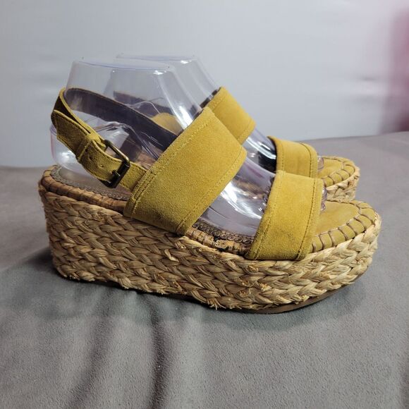 Naughty Monkey Womens Espadrille Wedge Sandals Size 8.5 Yellow Suede & Raffia - Picture 1 of 13
